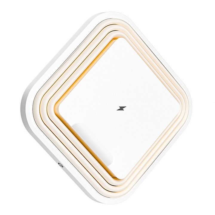 LED éjjeli lámpa, ORBER, összecsukható, vezeték nélküli töltés 15W, fehér, 138x138mm