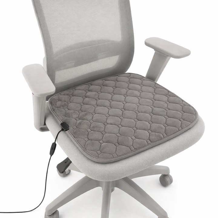 Perna electrica pentru scaun cu incalzire rapida prin USB, pentru birou sau masina, material moale cu baza antiderapanta, gri, 45 x 45 x 3 cm