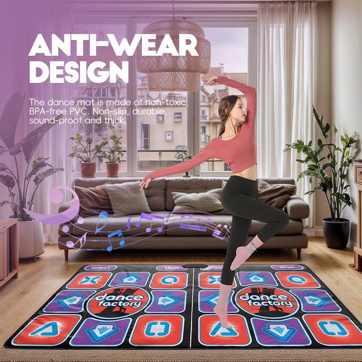 Интерактивна подложка за танцуване, интерактивни играчки, 200 игри + 179 танцови елемента + 16 GB карта памет + 2 контролера за движение