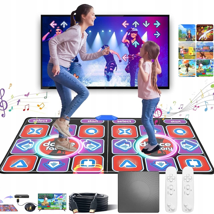 Интерактивна подложка за танцуване, интерактивни играчки, 200 игри + 179 танцови елемента + 16 GB карта памет + 2 контролера за движение