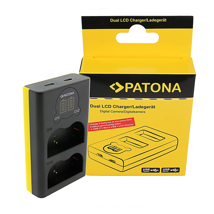 Incarcator Dual PATONA cu LCD pentru Nikon EN-EL3e Olympus BLM1 BLM5 Pentax D-LI50