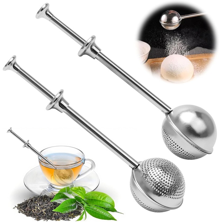 Strecuratoare de ceai din 2 piese pentru ceai vrac, Tioialz®, otel inoxidabil 304, bile de ceai cu maner telescopic, cleste de ceai, infuzor de ceai cu plasa fina pentru ceai vrac, trandafir, cafea, condimente