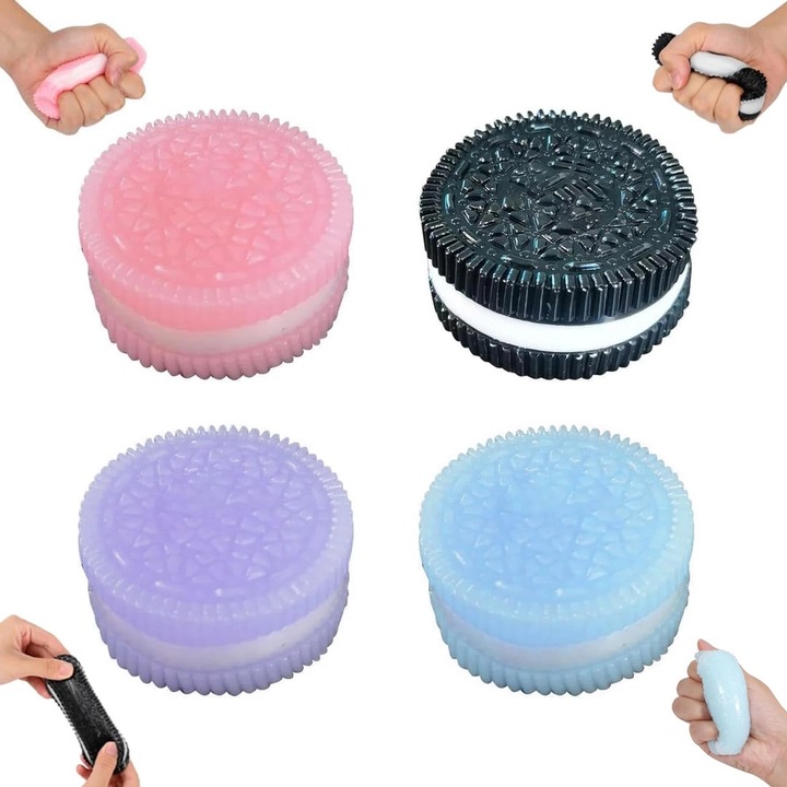 Комплект от 4 антистрес играчки Taba Squishy силиконови Oreo, многоцветни, 6 години, за момичета и момчета