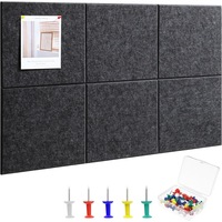 Tabla de afisare din pluta, Walalla, set de 6 piese, usor de utilizat, design creativ si personalizat, vine cu 30 de pioneze, suport autoadeziv, potrivita pentru birouri, camere de copii, bucatarii, 33 x 30 cm, fetru, gri inchis
