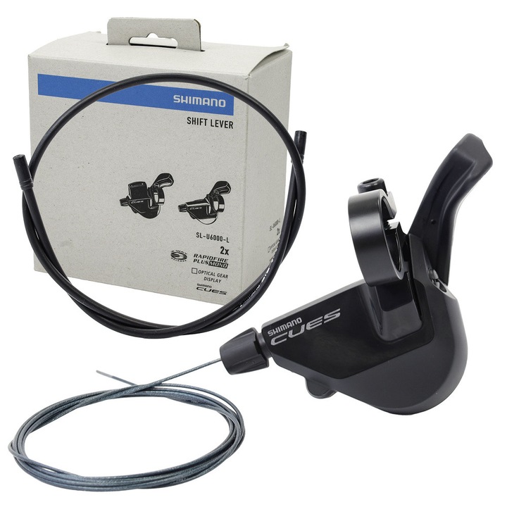 Команда за скорости предна Shimano Cues SL-U6000-L, 2 скорости, лява, монтаж на скоба, тегло ~130гр