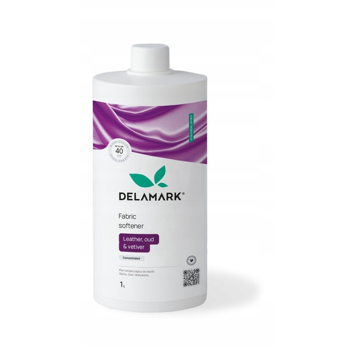 Balsam ecologic pentru rufe Delmark, parfum natural piele, oud, vetiver, 1L