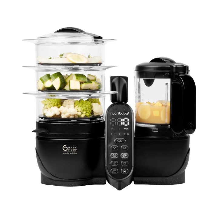 Robot multifuncțional Babymoov Nutribaby (+) XL, 5 în 1, capacitate 2250 ml, negru mineral, 36x34x20cm