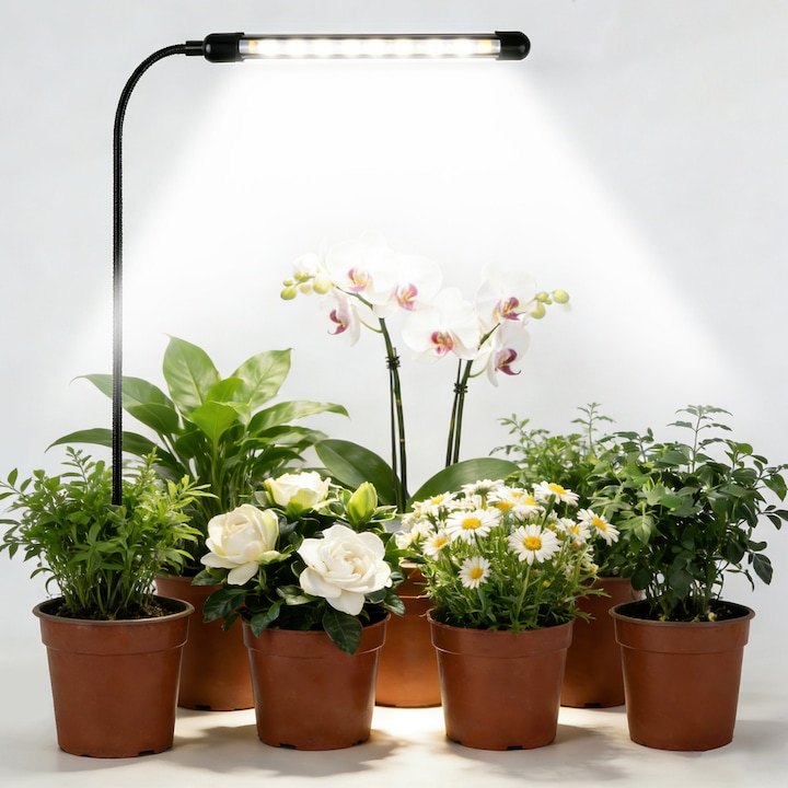 Lampa pentru Cresterea Plantelor de Interior, BYONDSELF®, Full Spectrum, 70cm, Corp Reglabil, 48 de LED, 5 Luminozitati Reglabile, cu 4/8/12H Temporizator Automat Pornit/Oprit, Negru
