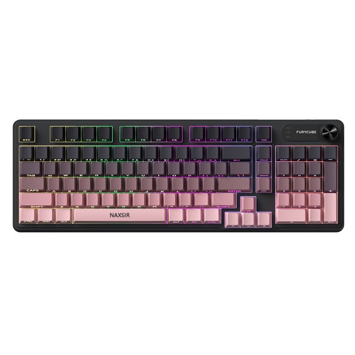 Геймърска клавиатура NAXSIR, 98 клавиша, регулируеми LED светлини, розова/черна, с Type-C кабел