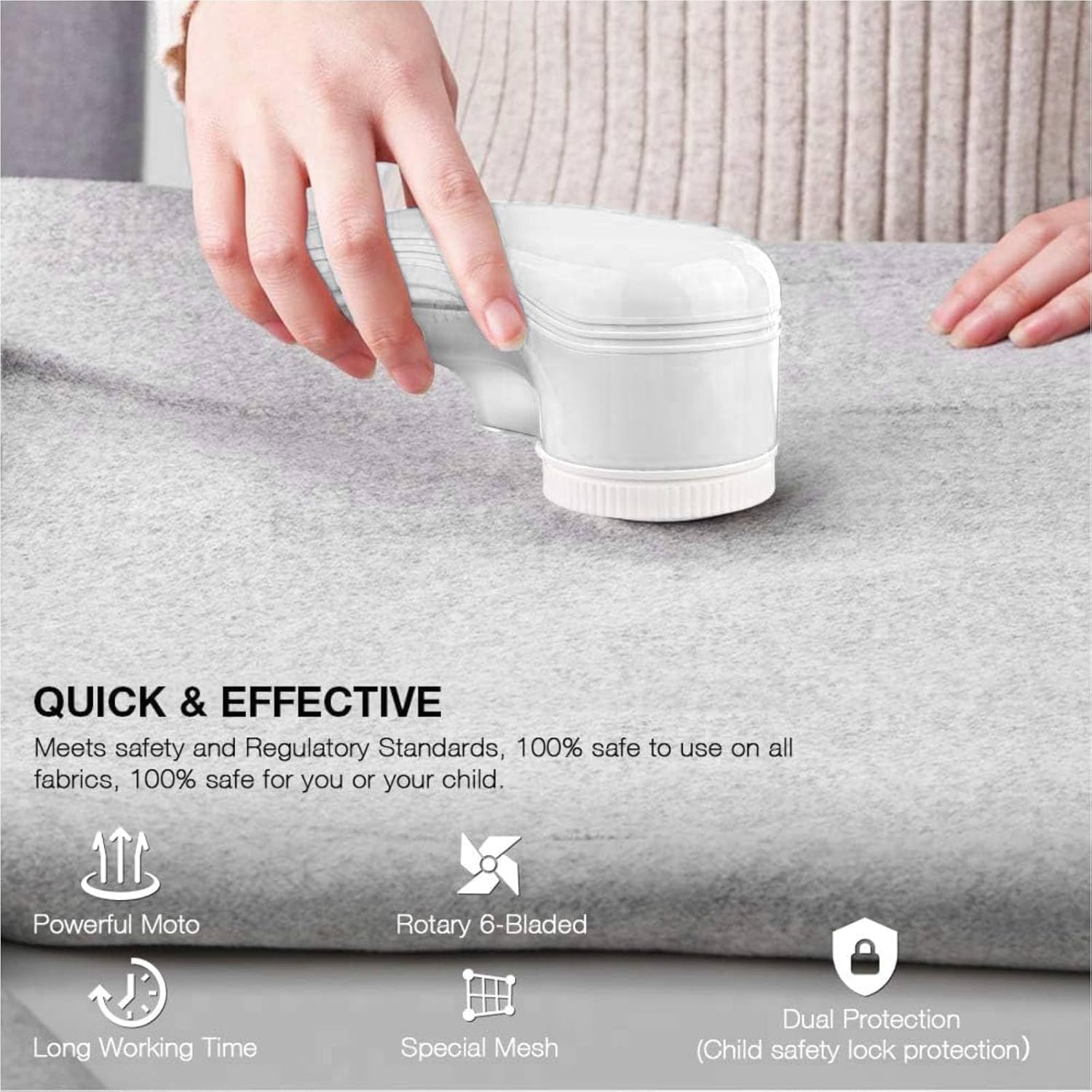 Aparat curatat scame SoSar® electric cu acumulator motor 5W 9000 RPM lame inox sistem protectie dubla pentru haine textile mobilier din plastic