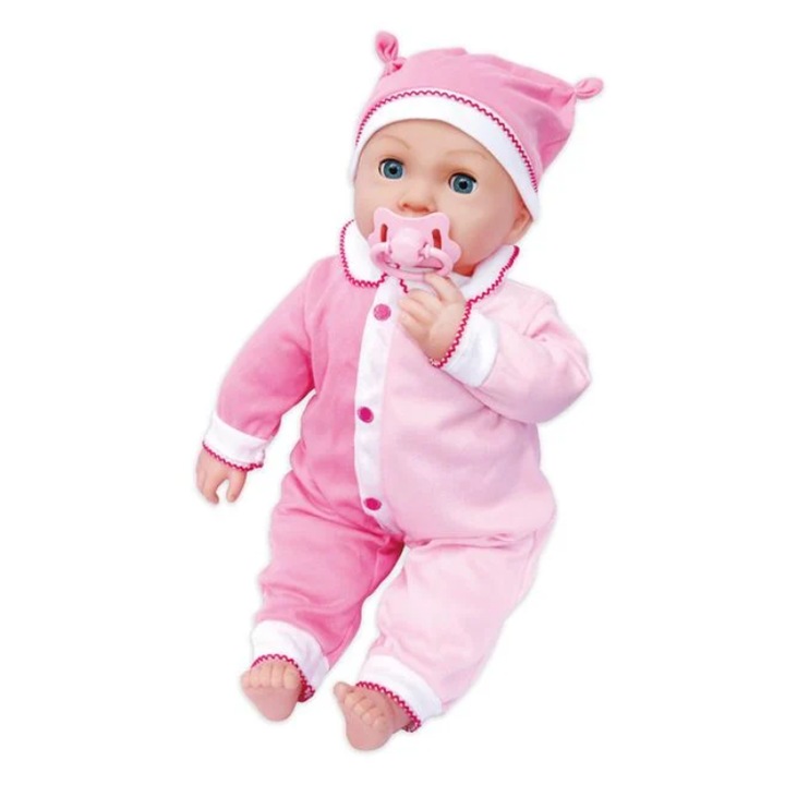 Papusa Bebelus Lumi LUXURY, 48cm, roz, cu sunet si suzeta