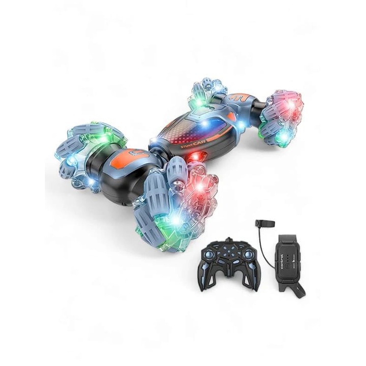 Masina cu telecomanda RC 4WD Nexo Stunt Car pentru Acrobatii cu control prin gesturi si ceas senzorial stunt car transformabila 2 4 GHz cu lumini si muzica jucarie pentru copii si adulti off road