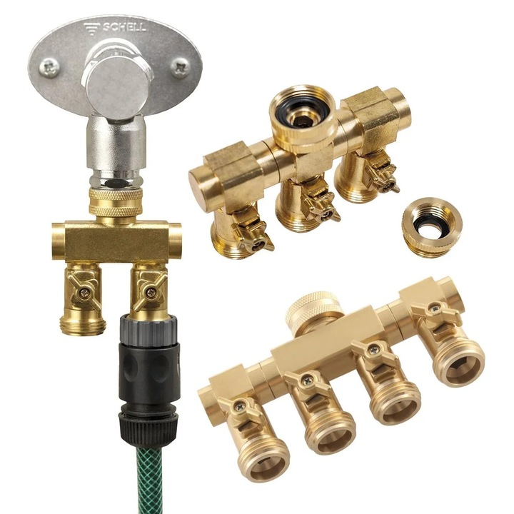 Distribuitor de apa 2 cai din alama cu filet exterior 3/4