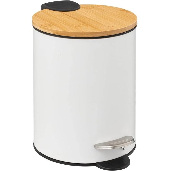 Cos gunoi capac bambus soft-close 3l, 22x17x23 cm, design minimalist, alb
