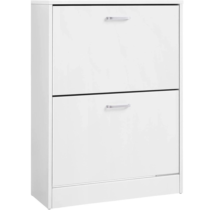 Cipősszekrény 2 billenőajtóval, MDF-ből, 8-12 pár cipőhöz, 60x24x84cm, fehér