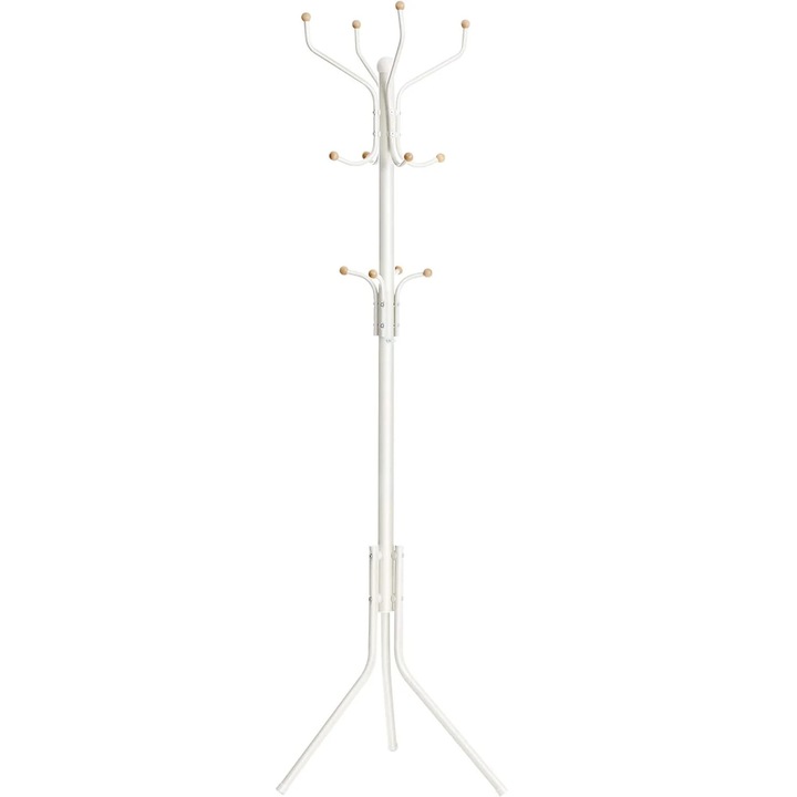 Cuier pentru haine cu 12 carlige pe 3 nivele, metalic, inaltime 182 cm, alb crem