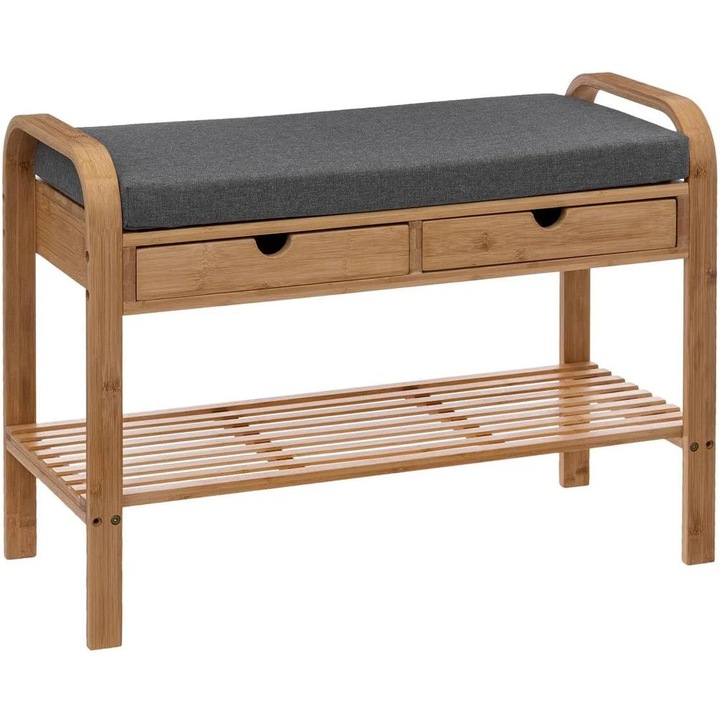 5Five cipőtároló pad 2 fiókkal, bambusz, 74x34x55 cm, bézs