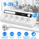 Prelungitor 8-in-1, Tressino, 5 prize, 2 USB-A, 2 USB-C (5V, 4.2A), 2500W/10A, 110V-250V, Buton ON/OFF, Protectie la supratensiune, Protectie copii, Cu LED, Lumina de veghe, Pentru Casa/Birou, 1.8m, 25.4 × 10.2 × 7.5 cm, Alb