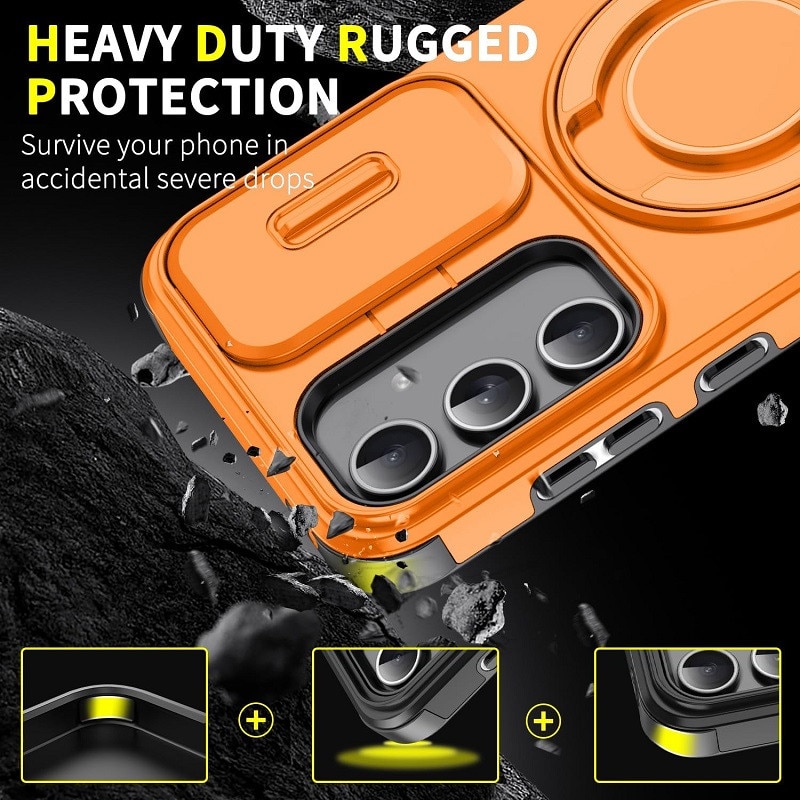 Husa de protectie pentru Samsung Galaxy S24, compatibila Magsafe, Hybrid Antisoc, Bumper inel rotativ 360-Portocaliu