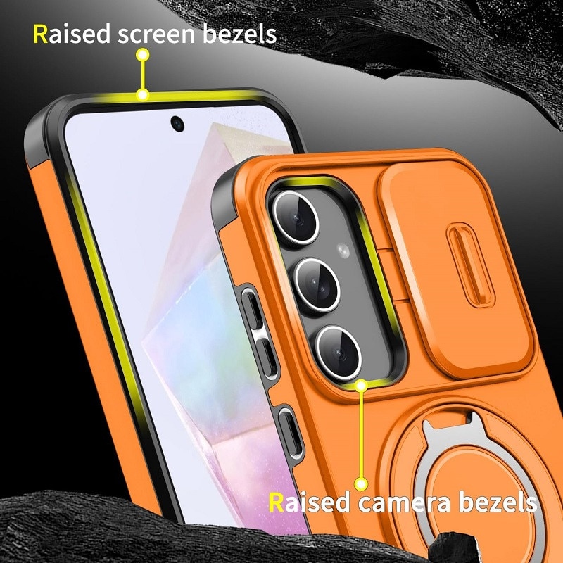 Husa de protectie pentru Samsung Galaxy S24, compatibila Magsafe, Hybrid Antisoc, Bumper inel rotativ 360-Portocaliu