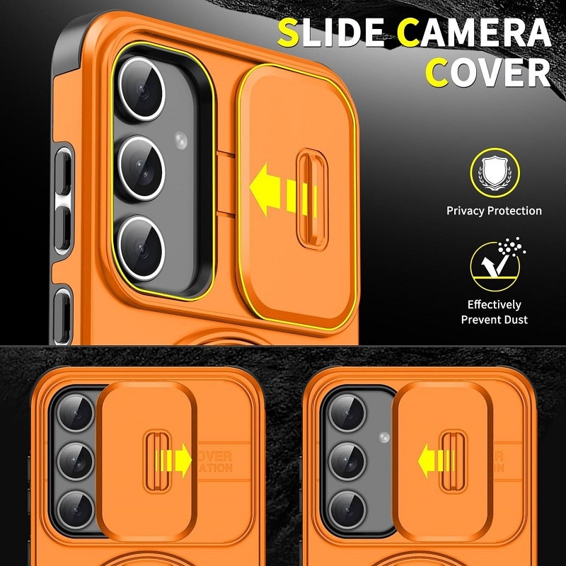 Husa de protectie pentru Samsung Galaxy S24, compatibila Magsafe, Hybrid Antisoc, Bumper inel rotativ 360-Portocaliu