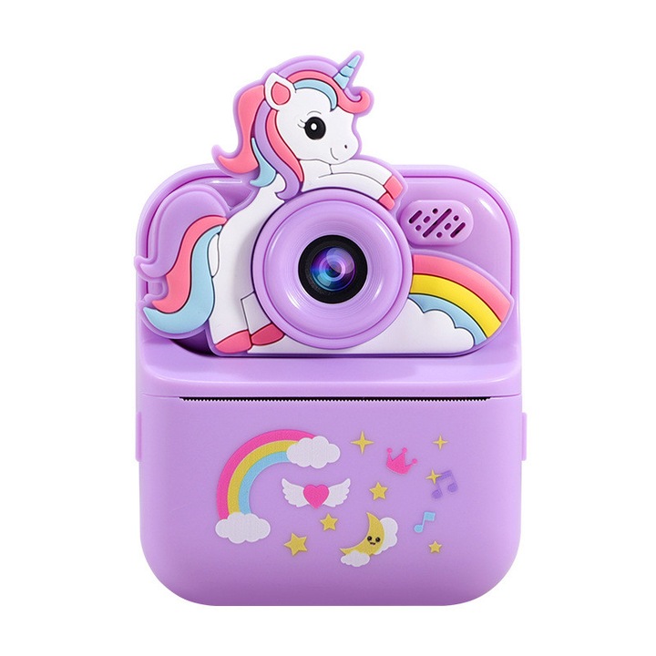 Незабавна камера за деца WESKIFAN, еднорог, 32G карта, лилав цвят