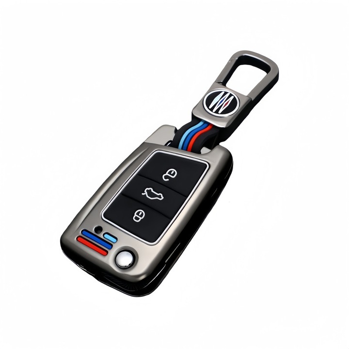 Калъф за ключ за кола, за Volkswagen Tiguan, T-Roc, T-Cross, Polo, Golf, Seat Leon, Ateca, Skoda Octavia, Scala, Rapid, Fabia Kamiq, Karoq, 3 бутона, Черен
