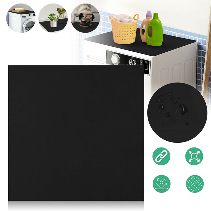 Husa protectie pentru masina de spalat si uscator, Bedee, 60x60cm, Antiderapant si Impermeabil, Poate fi taiat, Material premium, pentru uscator, Cuptor cu microunde, Prajitor de paine, Frigider, Negru