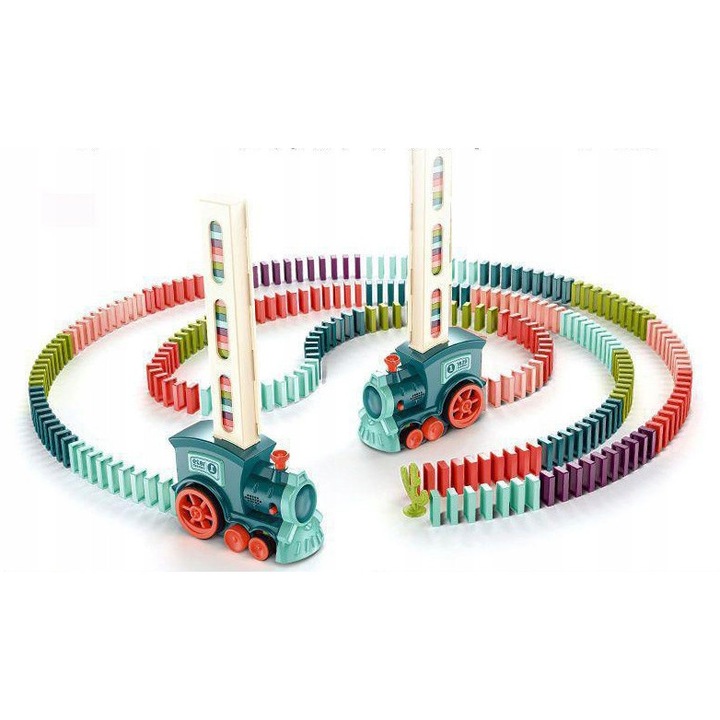 Interaktív vonat, LED fényekkel, 60 dominó darab, többszínű, 35x17x7cm