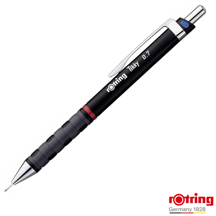 Creion Mecanic 0.7mm cu Mecanism Click si Grip Ergonomic pentru Scris, Desen Tehnic si Birou, Rotring Tikky 3 Negru
