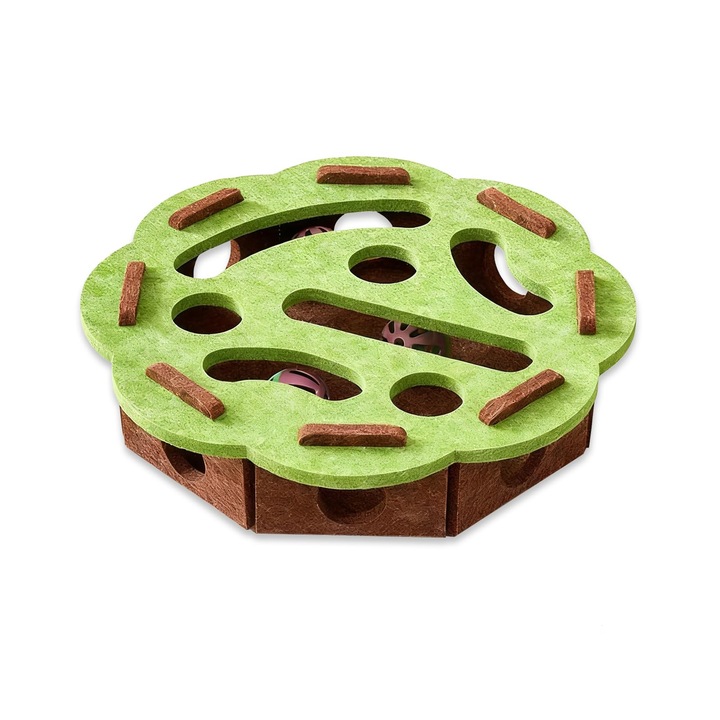 BHW Maze Box macskajáték, Puzzle macskajáték, filc labirintus doboz csengős labdákkal beltéri macskák számára, serkenti a vadászösztönt és csökkenti az unalmat, mentálisan gazdagító interaktív, összecsukható, zöld