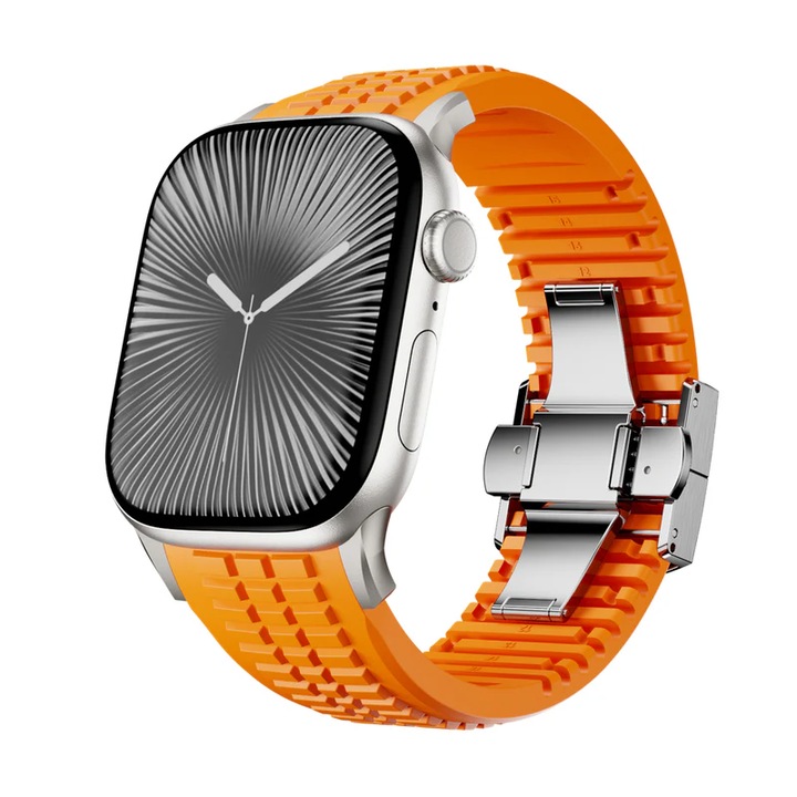 Curea Silicon MTP, compatibila Apple Watch Ultra/Apple Watch Ultra 2(49mm) si Apple Watch SE/9/8/7/6/5/4/3/2/1 42/44/45mm, Catarama Silver, Orange