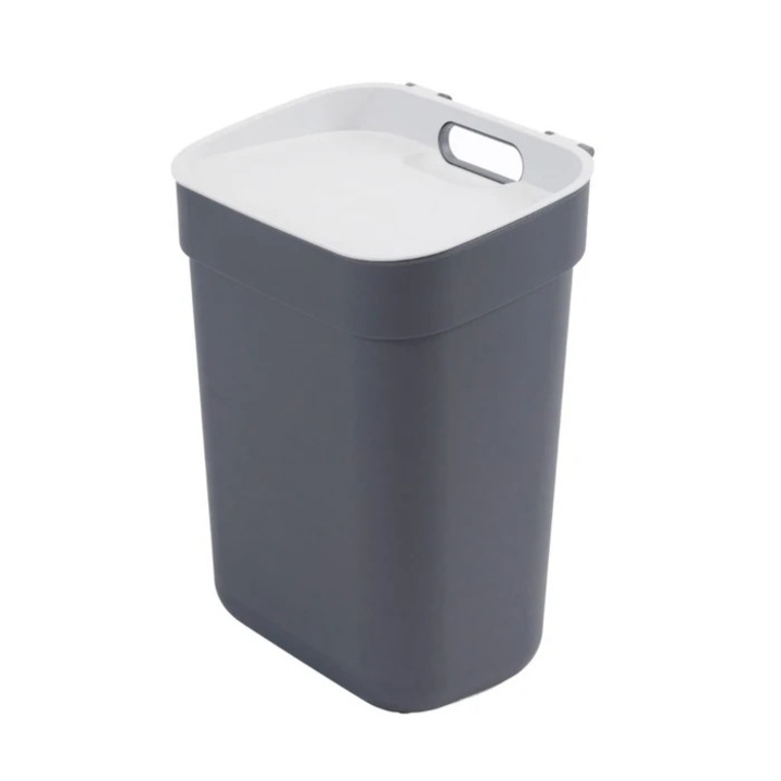 Cos de gunoi, Curver Ready to Collect 251937, cu capac, plastic, forma dreptunghiulara, gri inchis, 10 L