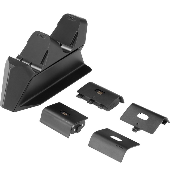 Statie de incarcare dubla pentru XBOX Series X/S si XBOX One, baza de incarcare pentru 2 controllere cu 2 baterii reincarcabile care pot fi incarcate direct prin cablul de incarcare, negru
