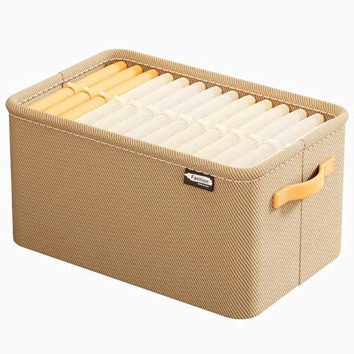 Кутия за съхранение, за дрехи, вещи, от текстил с метална рамка, странични дръжки, правоъгълна форма, 48 x 28 x 25 см, ефективна организация, спестяване на място, обем 34 L Каки