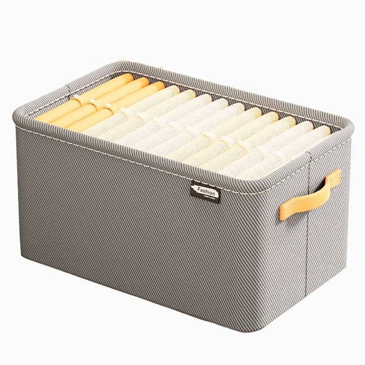 Кутия за съхранение, за дрехи, вещи, от текстил с метална рамка, странични дръжки, правоъгълна форма, 42 x 28 x 25 см, обем 29 л, ефективна организация, спестяване на място, сив