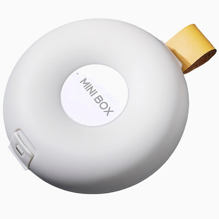 Gyógyszertároló doboz, 6 rekeszes, légmentesen záródó, hordozható, kerek, PP, 8.4x2.9x8.5 cm, hatékony rendszerezés, helytakarékos, fehér/szürke