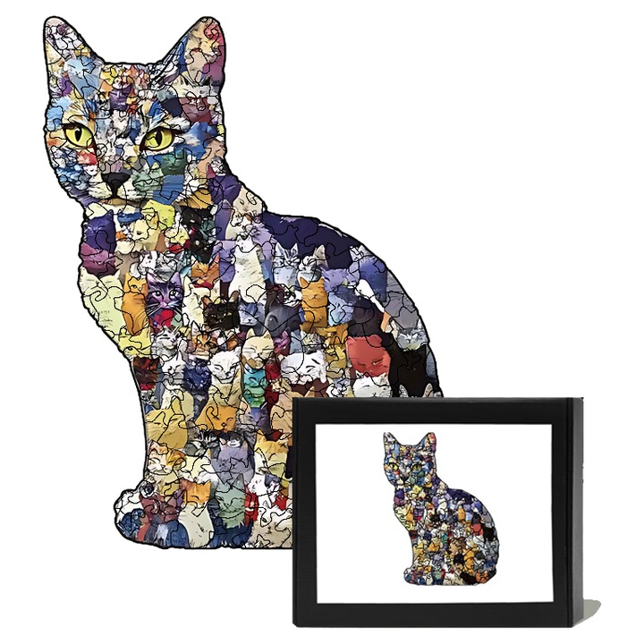 Puzzle din lemn, 100 de pisici, jucarie educativa, dimensiune M/A4