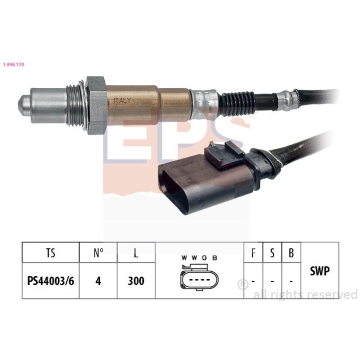 Sonda Lambda 1.998.170 Audi A1/A3 Seat Altea/Ibiza 4/Leon/Toledo 4 Skoda Fabia 2/Octavia 2/Rapid/Roomster/Yeti Vw Beetle