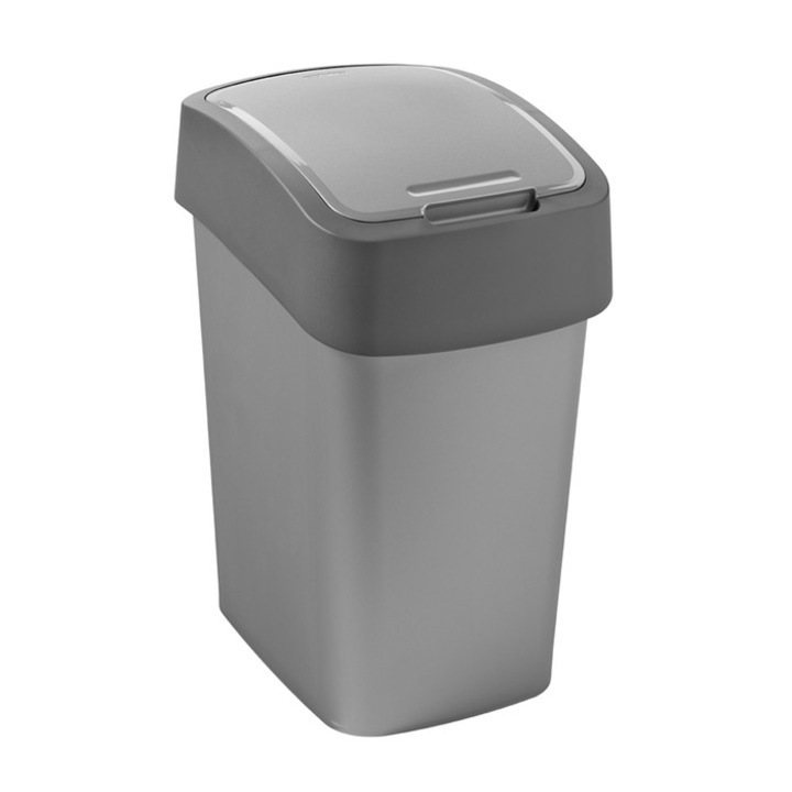 Cos de gunoi, Curver Flip Bin, capac batant, plastic, forma dreptunghiulara, gri inchis, 25 L