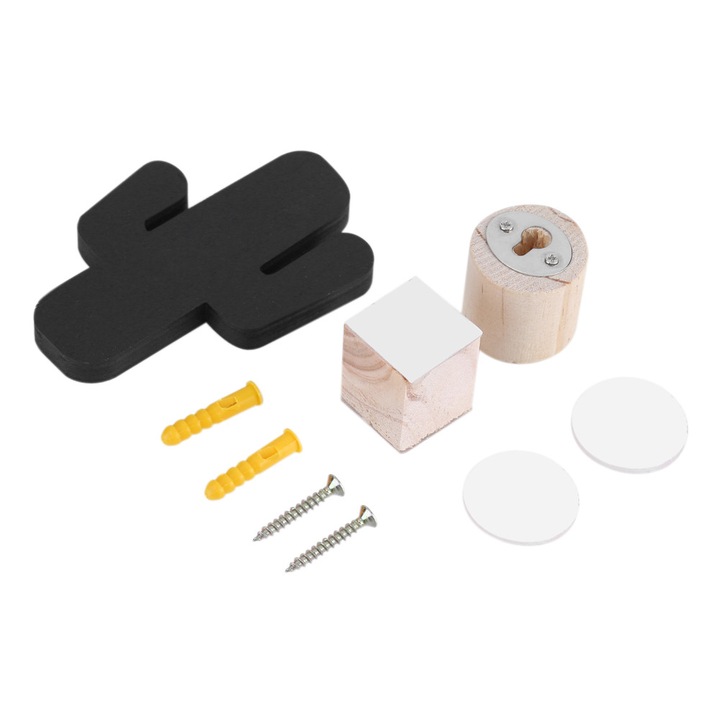 Jormftte kaktusz alakú dekoratív fa akasztó, fekete, 10x7cm, szerelési tartozékokkal