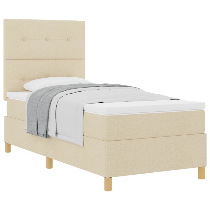Pat cu arcuri cu saltea cu headboard Crem 100 x 200 cm tesatura, vidaXL, 3339600