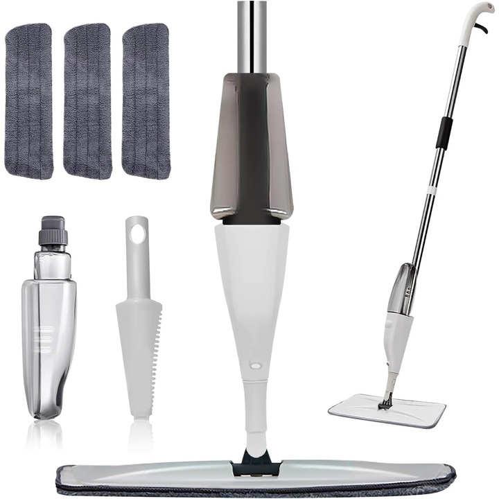 Set 2 in 1 Mop Spray Profesional, Bedeee, cu 3 lavete lavabile reutilizabile pentru mop, mop umed pentru praf uscat, pentru lemn de esenta tare, laminat, lemn, ceramica, vinil, placi, Rezervor 350 ml