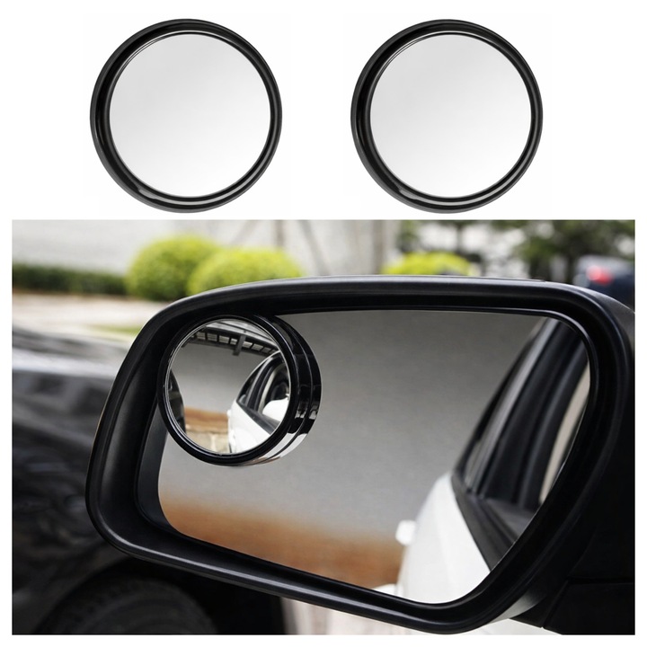 Set 2 oglinzi profesionale pentru unghi mort, negre, model autoadeziv, usor de instalat, compatibile cu toate tipurile de masini