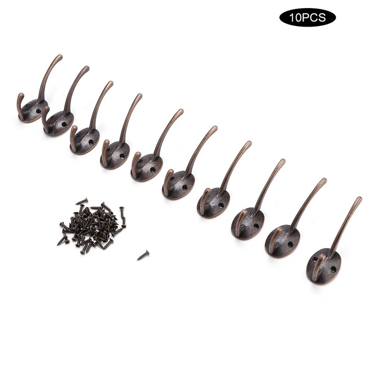 Ретро закачалка за дрехи, стойка за врата, винтидж дизайн, бронз, включен комплект