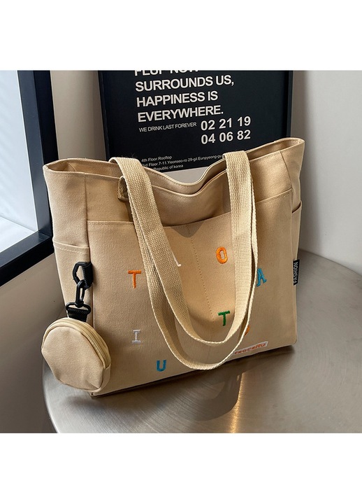 Set 2 Geanta Dama Panza, Kaki, genti dama Tote, Design de broderie alfabetica, Capacitate Mare - genti dama Tote si Portofel, potrivit zi de zi si Calatorii, Cadou Perfect