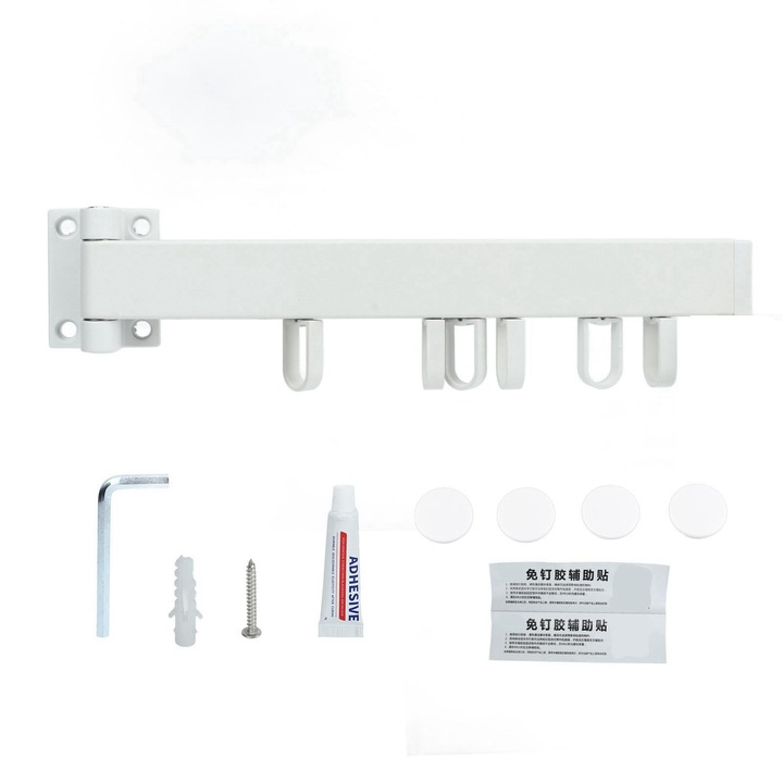 Сушилник за дрехи, прибиращ се, бял, 30см, семпъл дизайн, спестяващ място, монтиране на стена