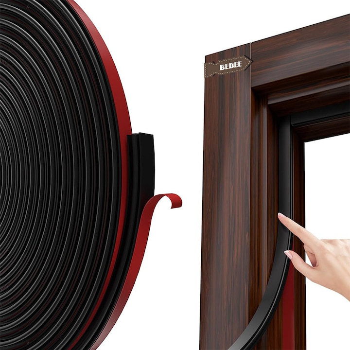 Banda de etansare din cauciuc pentru usi, Bedee,10M, Ofera o rezistenta excelenta la impact, este sigur si ecologic si este potrivit pentru usi glisante, ferestre glisante, usi de dulap si usi de securitate, Negru/Rosu