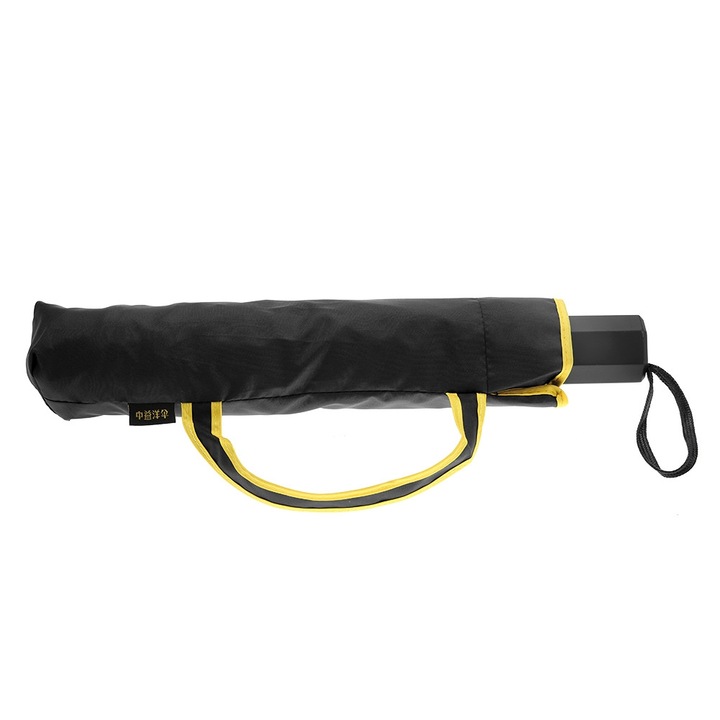 Преносим, водоустойчив, черен, сгъваем чадър за слънце и дъжд, лек