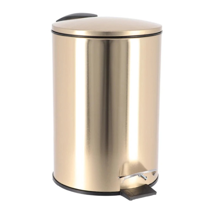 Cos de gunoi cu pedala si capac batant, Tendance, metal, forma cilindrica, cupru, 3 L